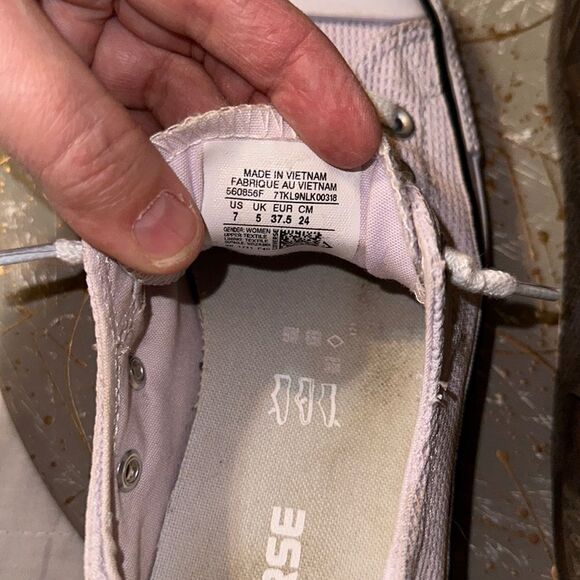 Converse 7 Women’s White Textured Canvas Slip On Lace up Skateboard Shoes Sneaks - Picture 8 of 12